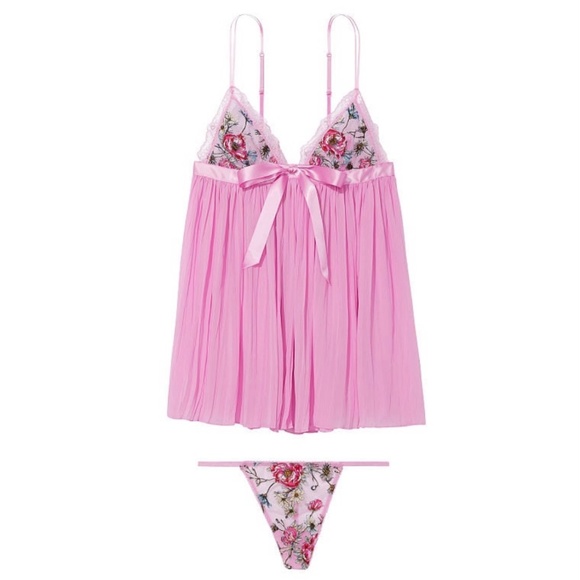 Victoria’s Secret Floral Embroidered Chiffon 2 Piece Babydoll Chemise XL NWT - Picture 2 of 6